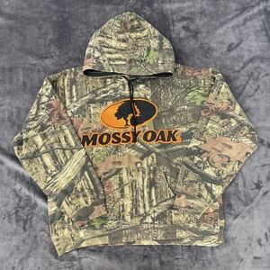 Mossy Oak Hoodie Sweatshirt Mens Large Brown Camo Fleece Pullover Hunting Logo